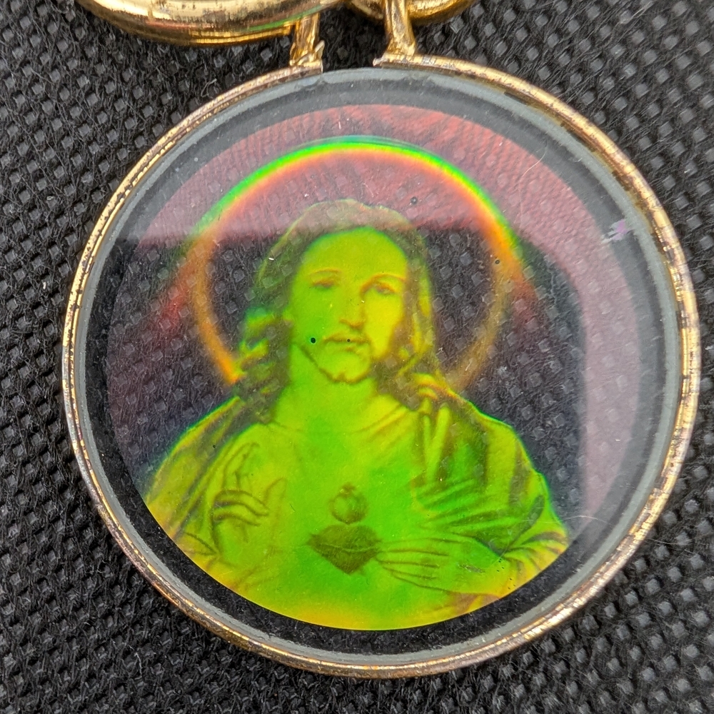 Holographic Jesus Keychain with Gold Frame- Vintage and RARE 1980s